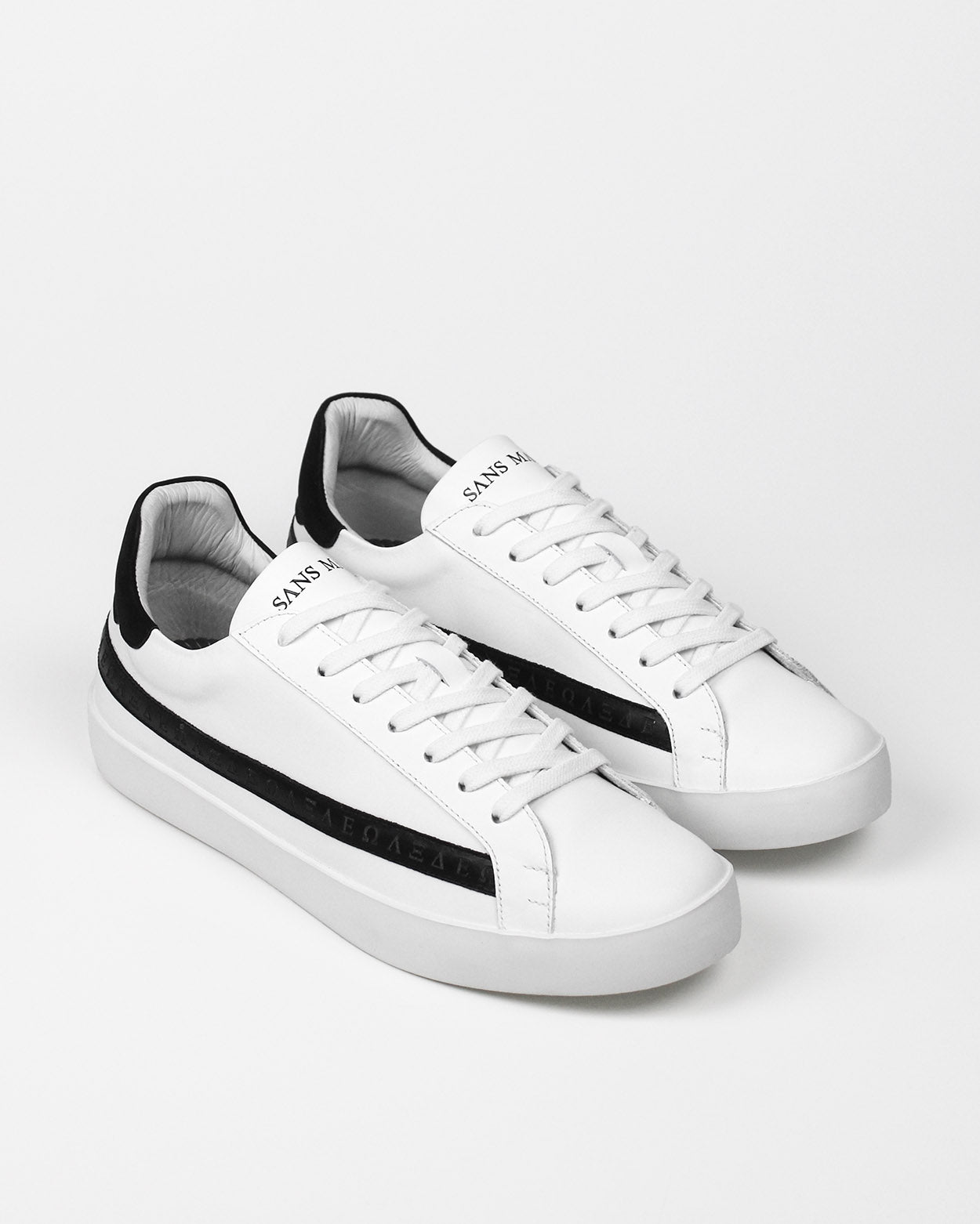 Sans Matin Olympus Men's Low Top Trainers White Leather Black