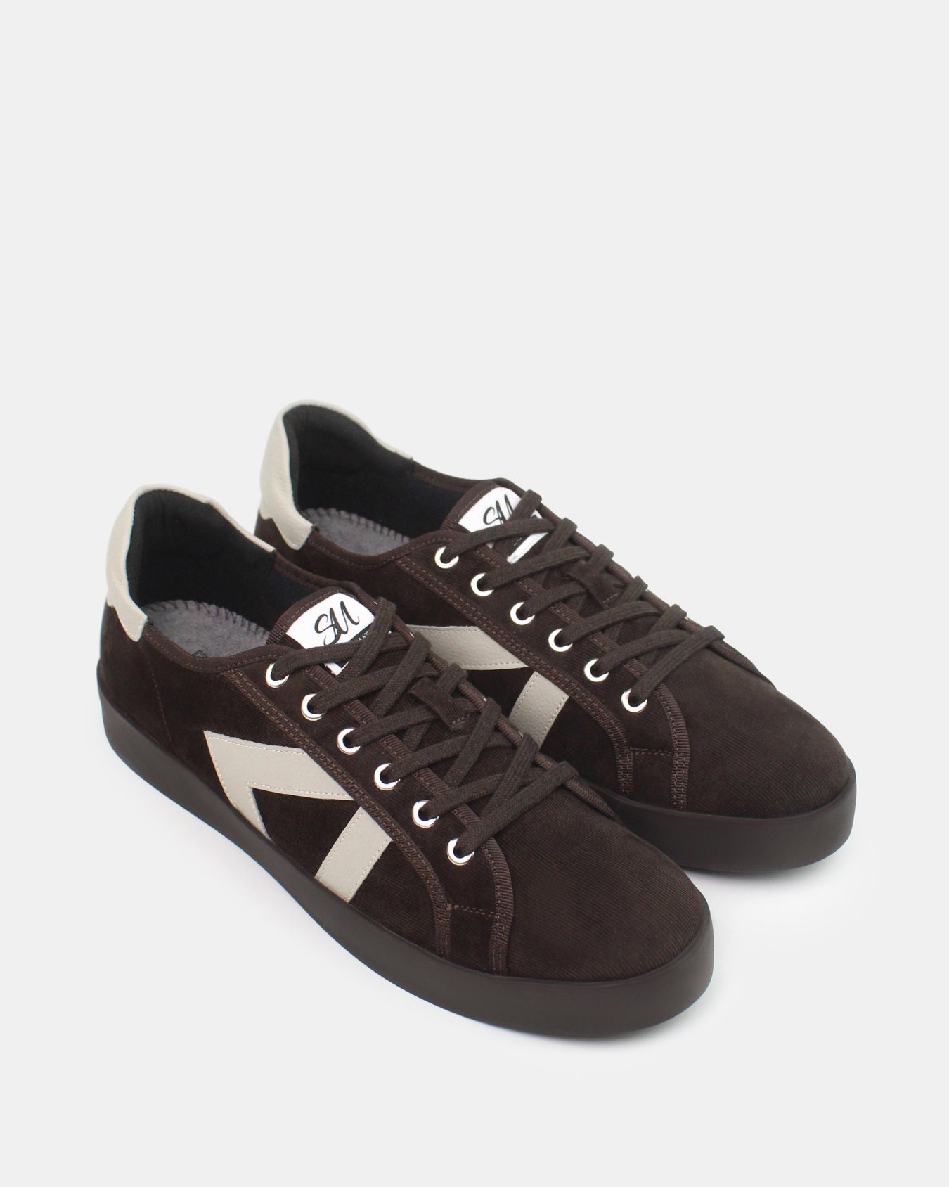 AW25 Limited Edition Helios Low Top Trainers - Chocolate Corduroy & Stone Pebbled Leather