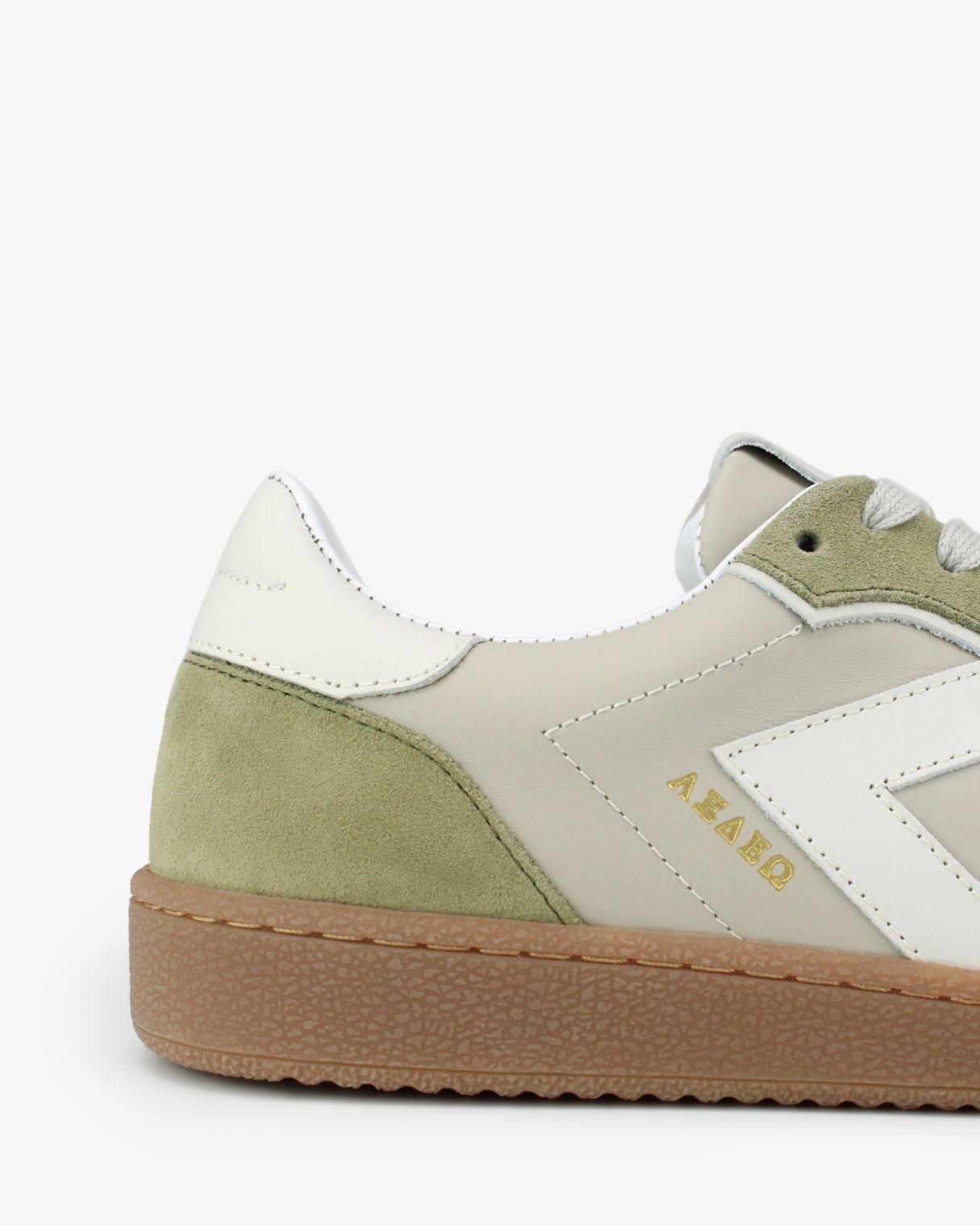 Hera Low Top Trainers - Taupe Leather, Olive Green Suede & Stone Leather