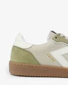 Hera Low Top Trainers - Taupe Leather, Olive Green Suede & Stone Leather