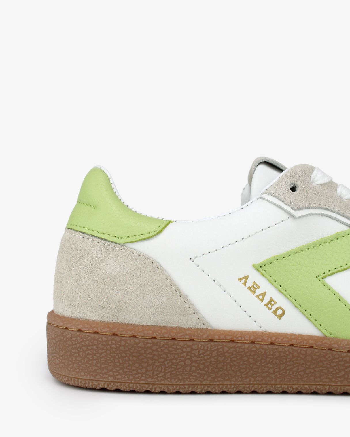 Hera Low Top Trainers - White Leather, Taupe Suede & Lime Green Pebbled Leather