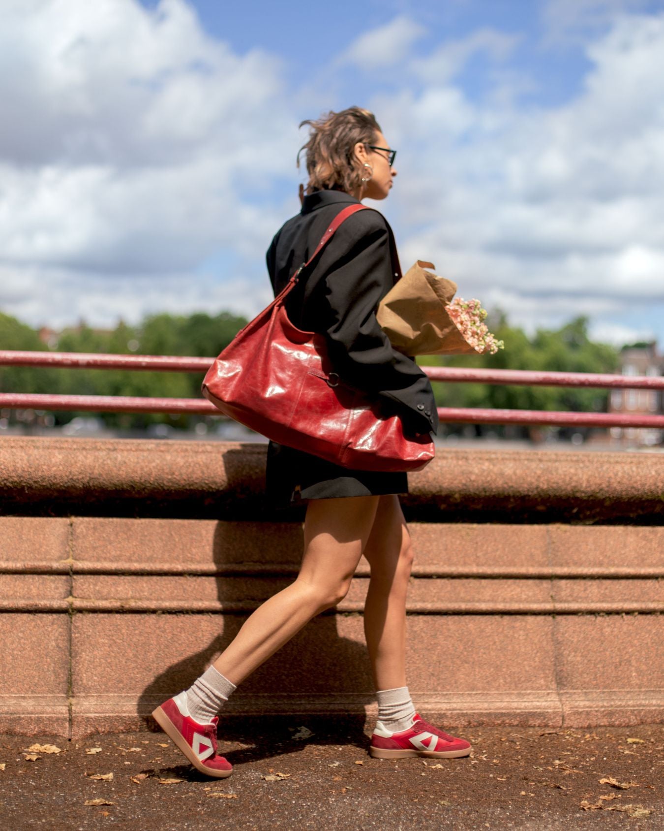 Hera Low Top Trainers - Scarlet Red Leather & Suede