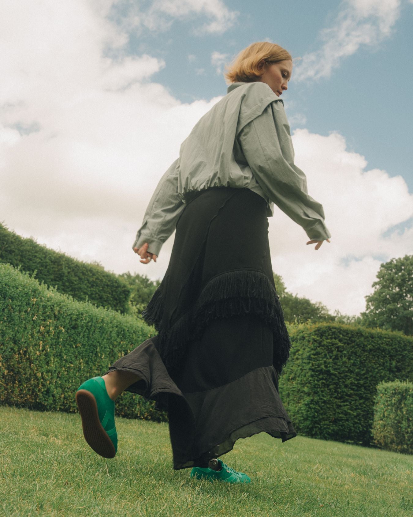 Iris Low Top Trainers - Jade Green Suede & Leather
