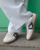 Hera Low Top Trainers - Stone Leather & Denim Blue Nubuck Leather