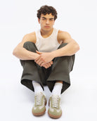 Hera Low Top Trainers - Taupe Leather, Olive Green Suede & Stone Leather