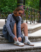 Hera Low Top Trainers - Stone Leather & Denim Blue Nubuck Leather