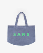 Sans Matin Tote Bag - Denim Blue Recycled Cotton & Jade Green Print