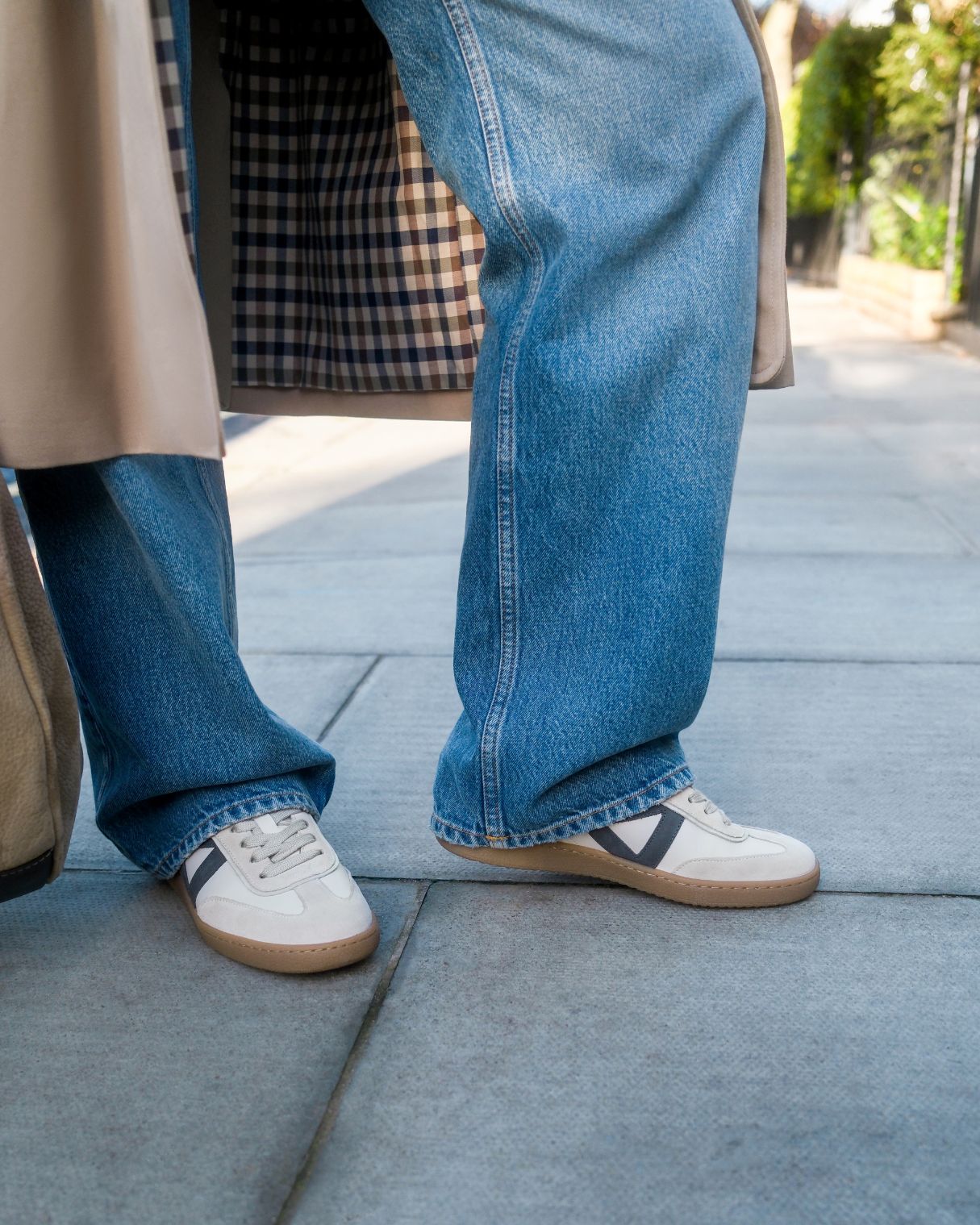Hera Low Top Trainers - Stone Leather & Denim Blue Nubuck Leather