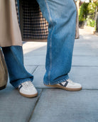 Hera Low Top Trainers - Stone Leather & Denim Blue Nubuck Leather
