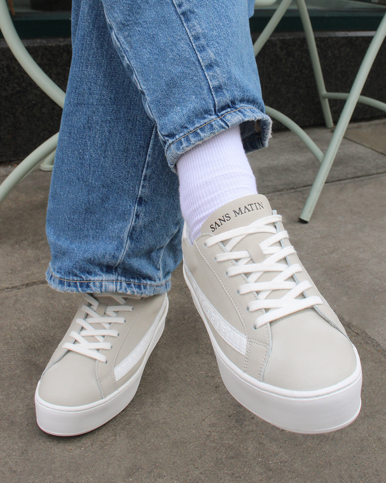 Gaia Platform Trainers - Pale Taupe Nubuck Leather & White Leather