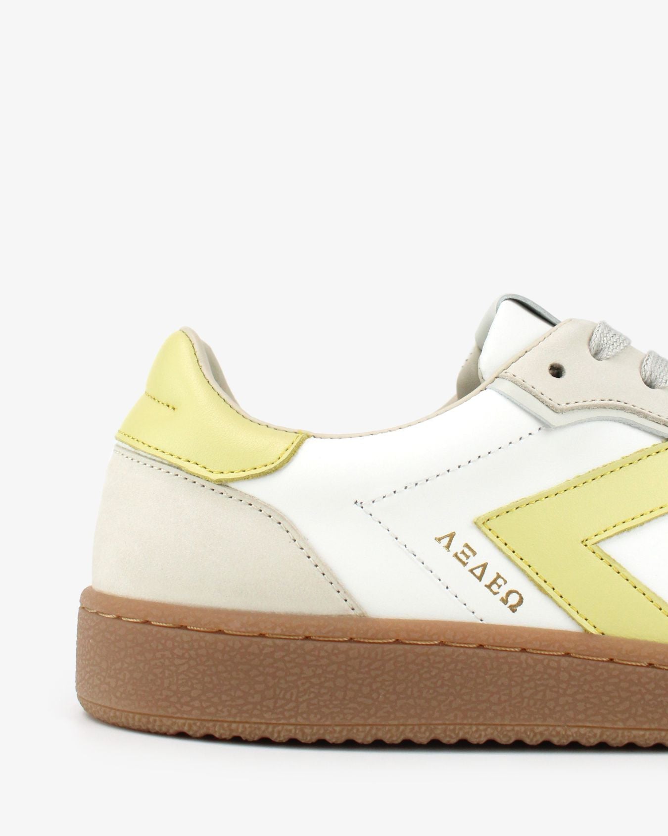 Hera Low Top Trainers - White Leather, Taupe Nubuck Leather & Butter Yellow Leather