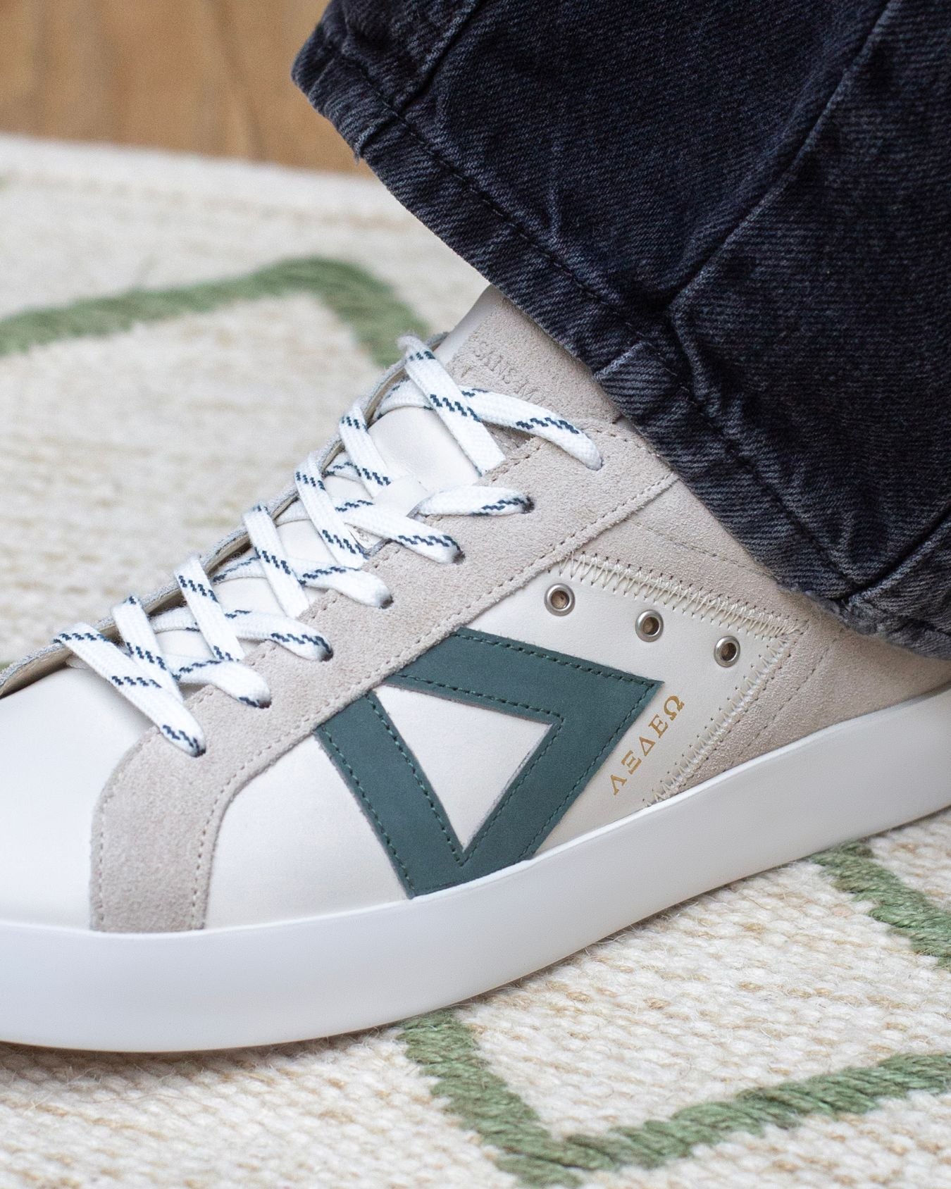 Nyx 01 Low Top Trainers - Pale Taupe Suede & Teal Green Nubuck Leather