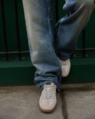 Leto Low Top Trainers - Stone Leather, Suede & Denim Blue Nubuck Leather