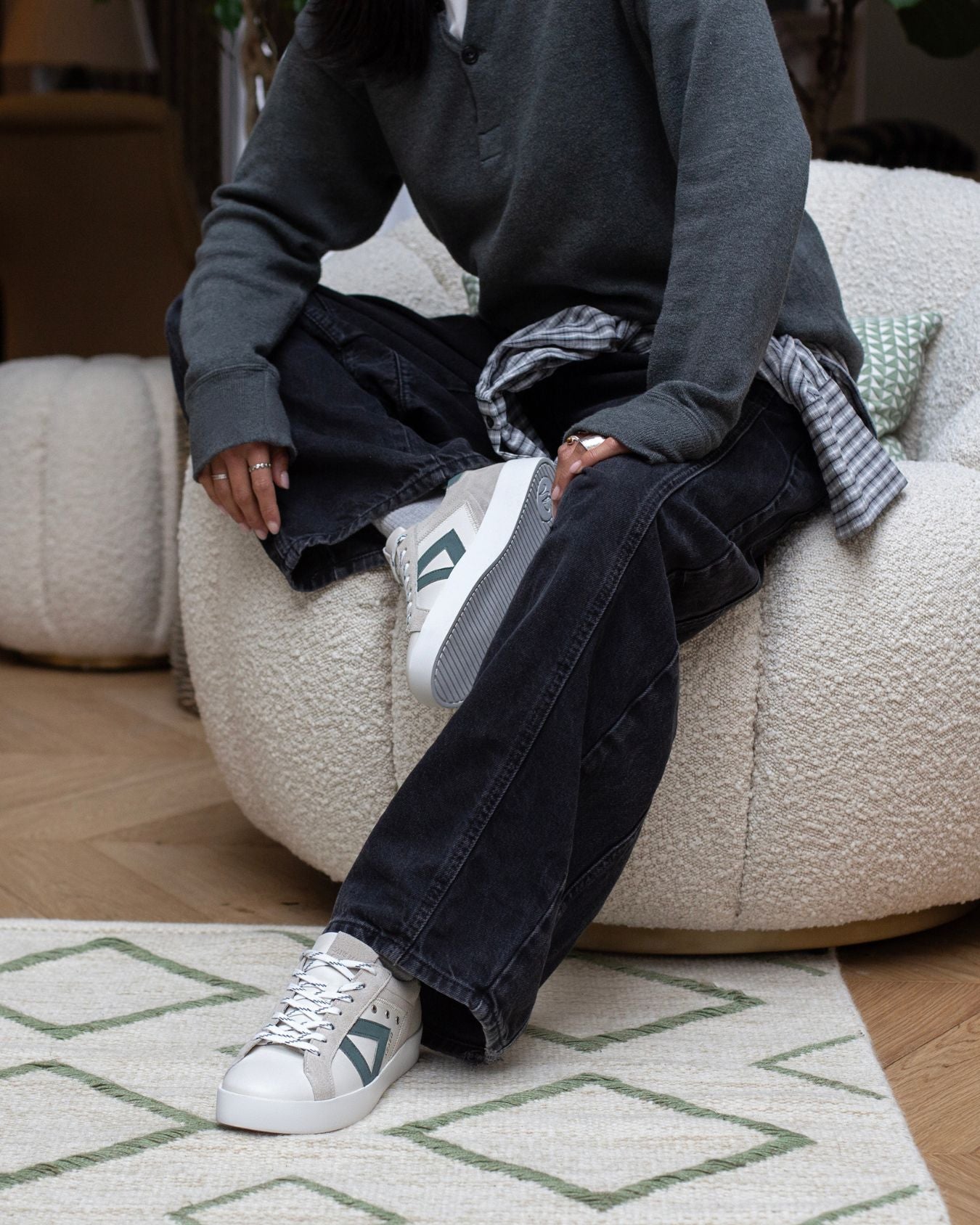 Nyx 01 Low Top Trainers - Pale Taupe Suede & Teal Green Nubuck Leather