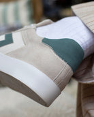 Nyx 01 Low Top Trainers - Pale Taupe Suede & Teal Green Nubuck Leather