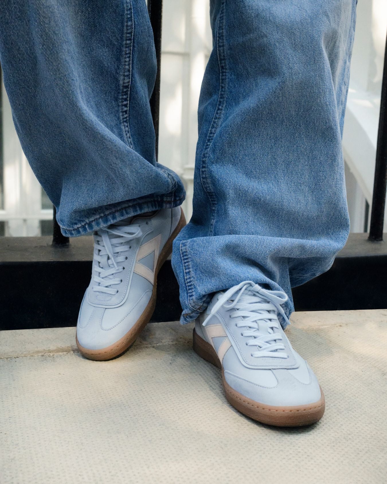Hera Low Top Trainers - Sky Blue Leather & Taupe Nubuck Leather