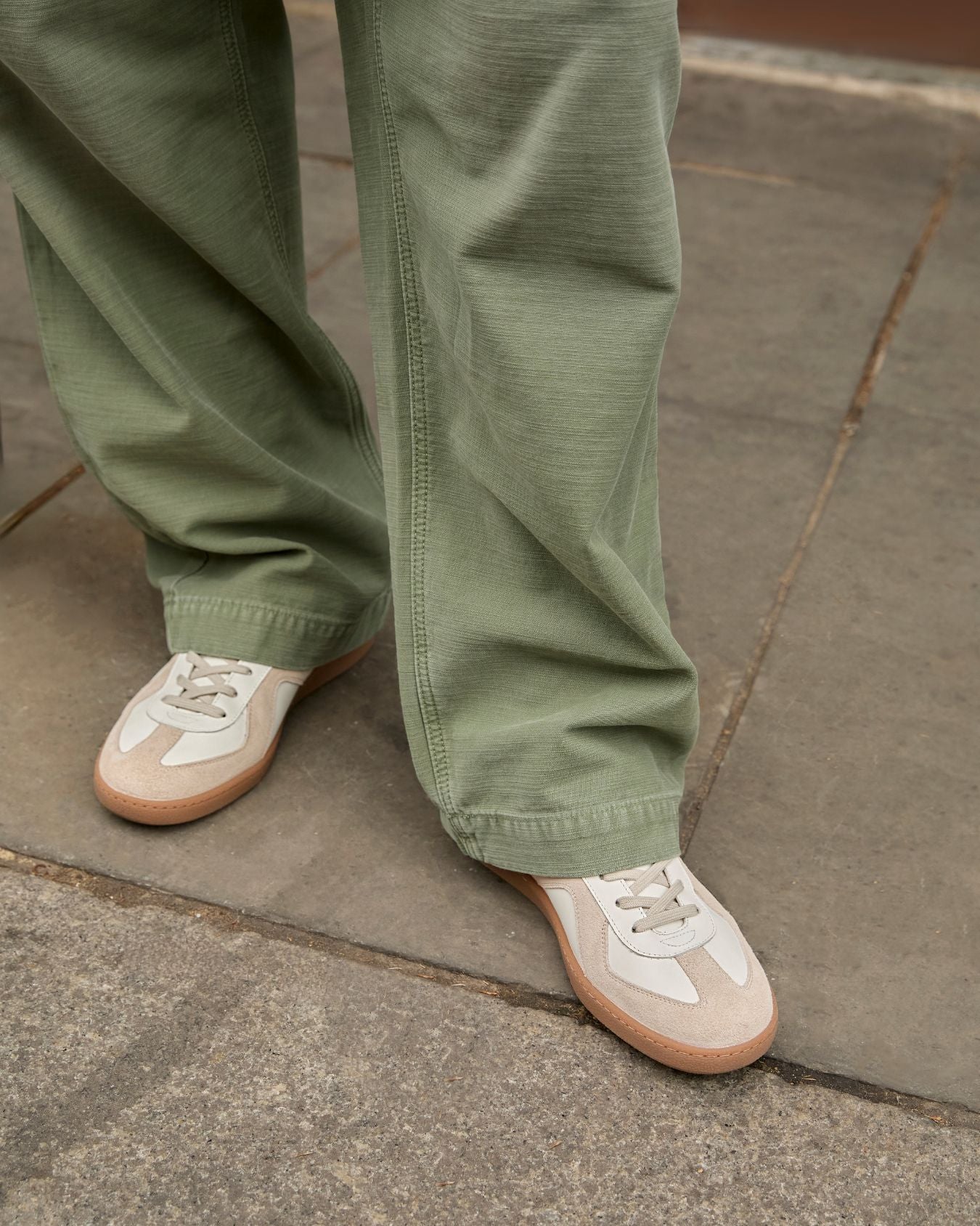 Leto Low Top Trainers - White Leather & Taupe Suede
