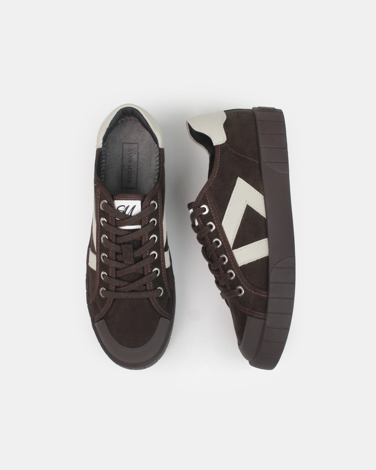 AW25 Limited Edition Helios Low Top Trainers - Chocolate Corduroy & Stone Pebbled Leather