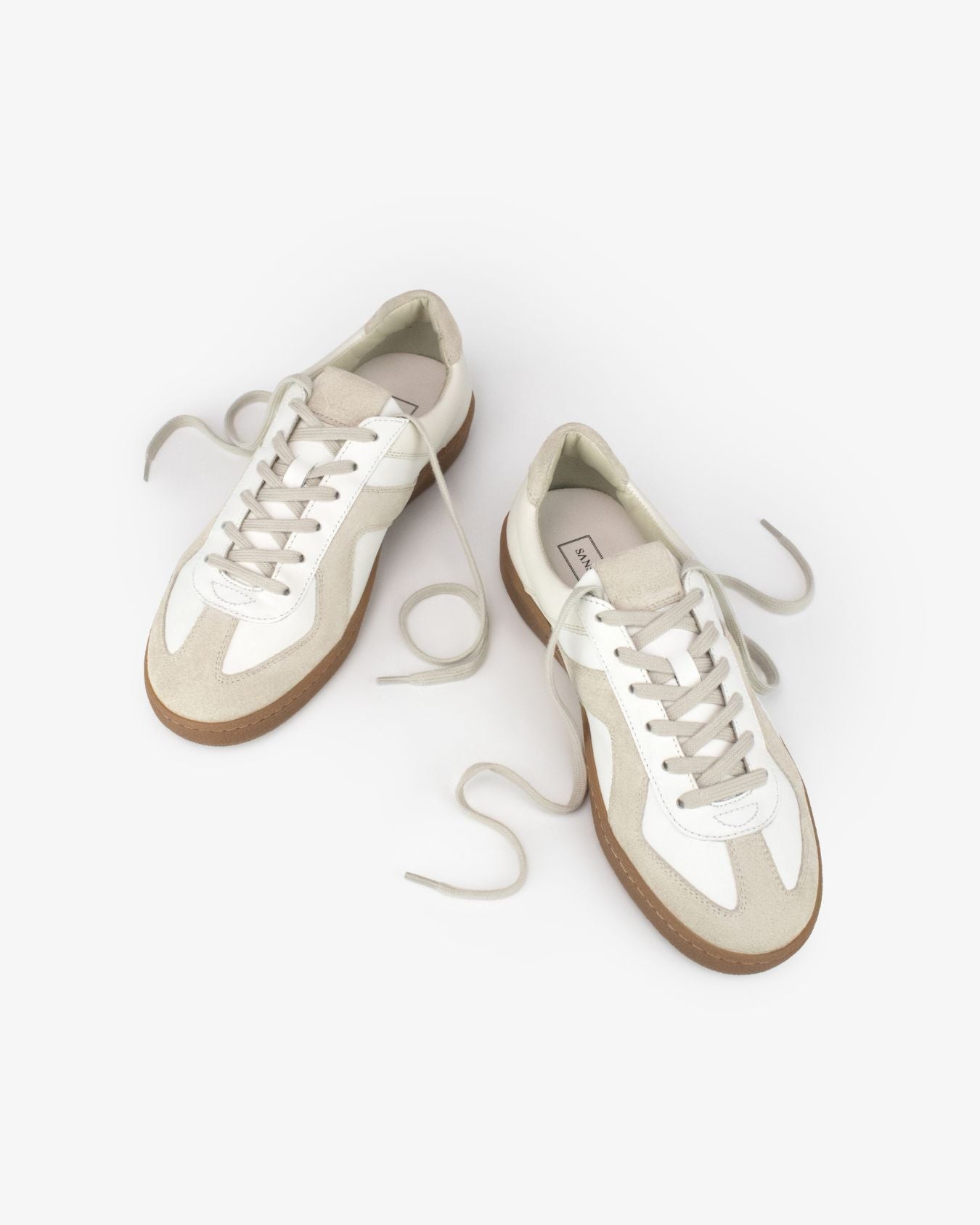 Leto Low Top Trainers - White Leather & Taupe Suede
