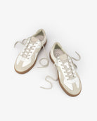 Leto Low Top Trainers - White Leather & Taupe Suede
