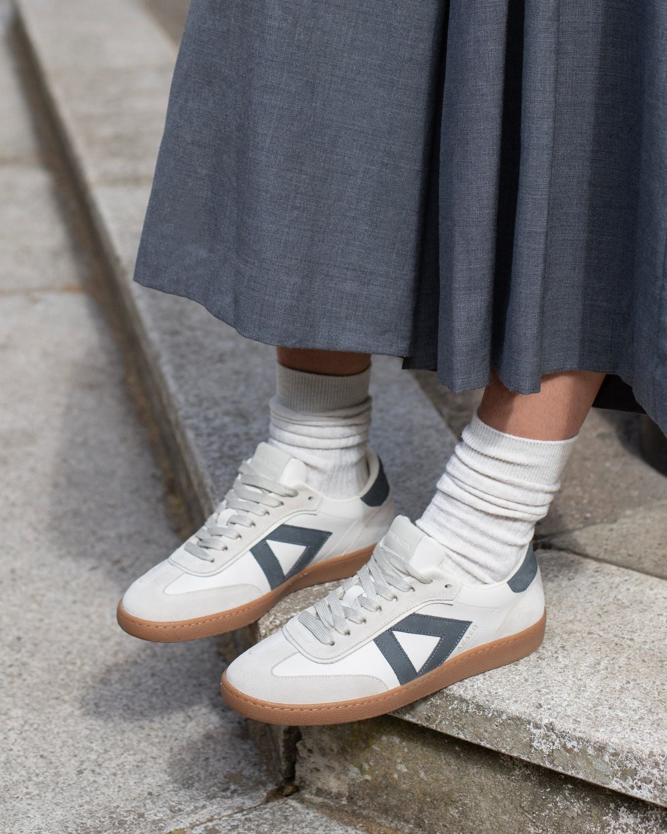 Hera Low Top Trainers - Stone Leather & Denim Blue Nubuck Leather