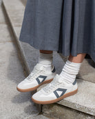 Hera Low Top Trainers - Stone Leather & Denim Blue Nubuck Leather