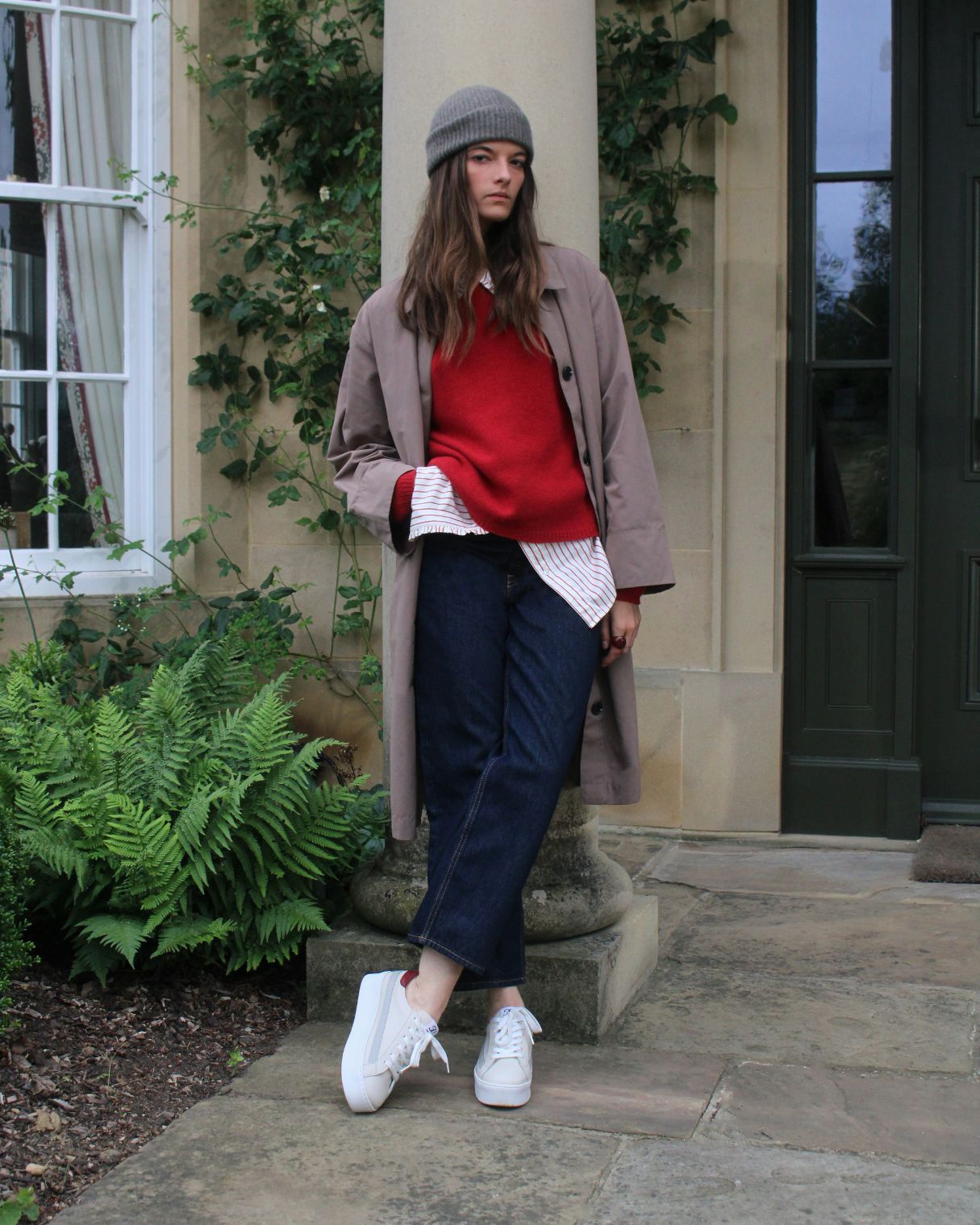 AW25 Limited Edition Gaia Platform Trainers - Stone, Red & Grey Leather