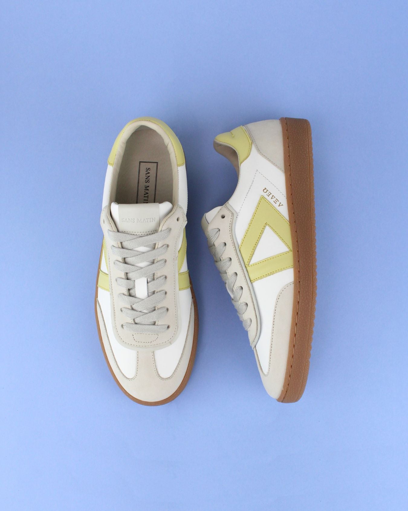 Hera Low Top Trainers - White Leather, Taupe Nubuck Leather & Butter Yellow Leather