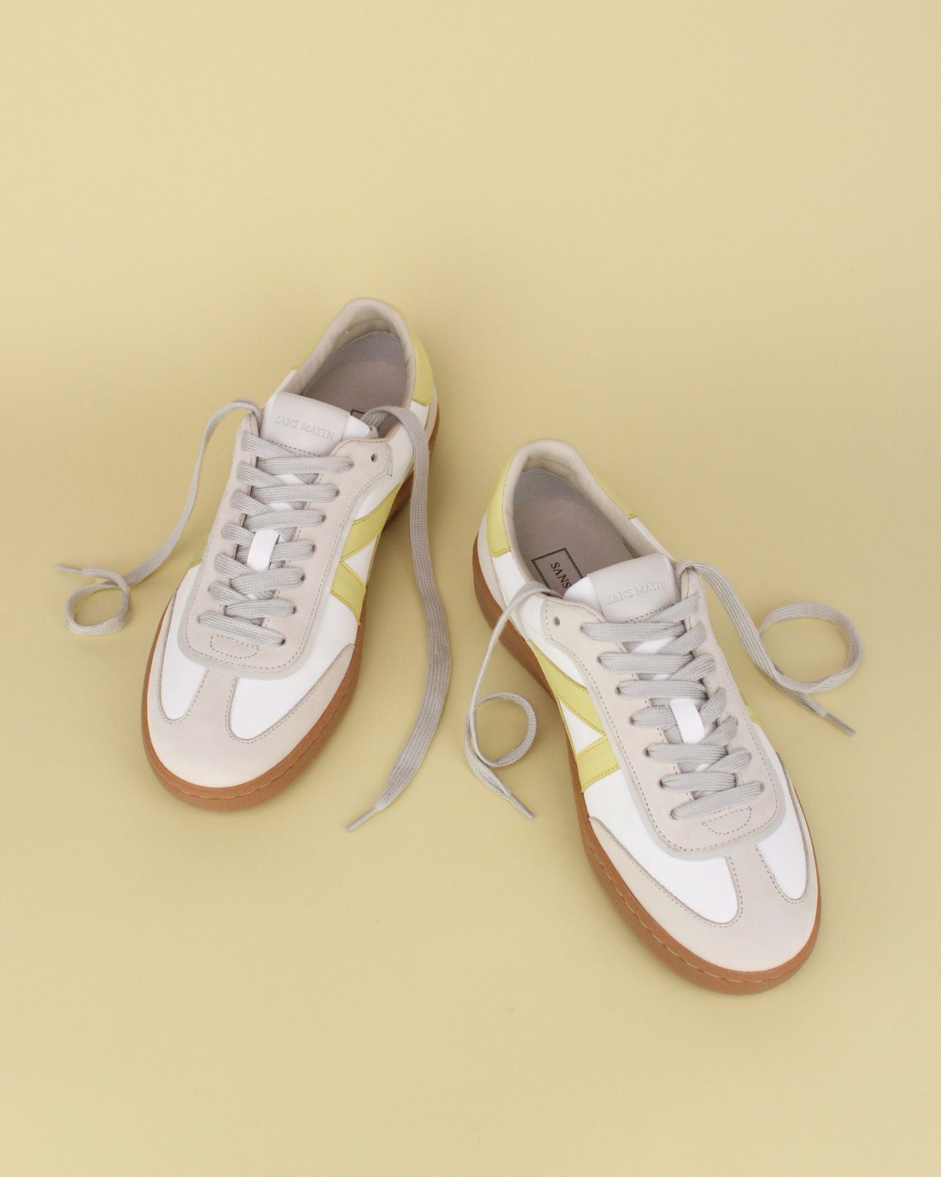 Hera Low Top Trainers - White Leather, Taupe Nubuck Leather & Butter Yellow Leather