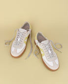 Hera Low Top Trainers - White Leather, Taupe Nubuck Leather & Butter Yellow Leather