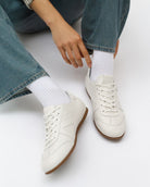 Iris Low Top Trainers - Stone Pebbled Leather