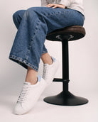 Olympus Low Top Trainers - White & Baby Blue Pebbled Leather