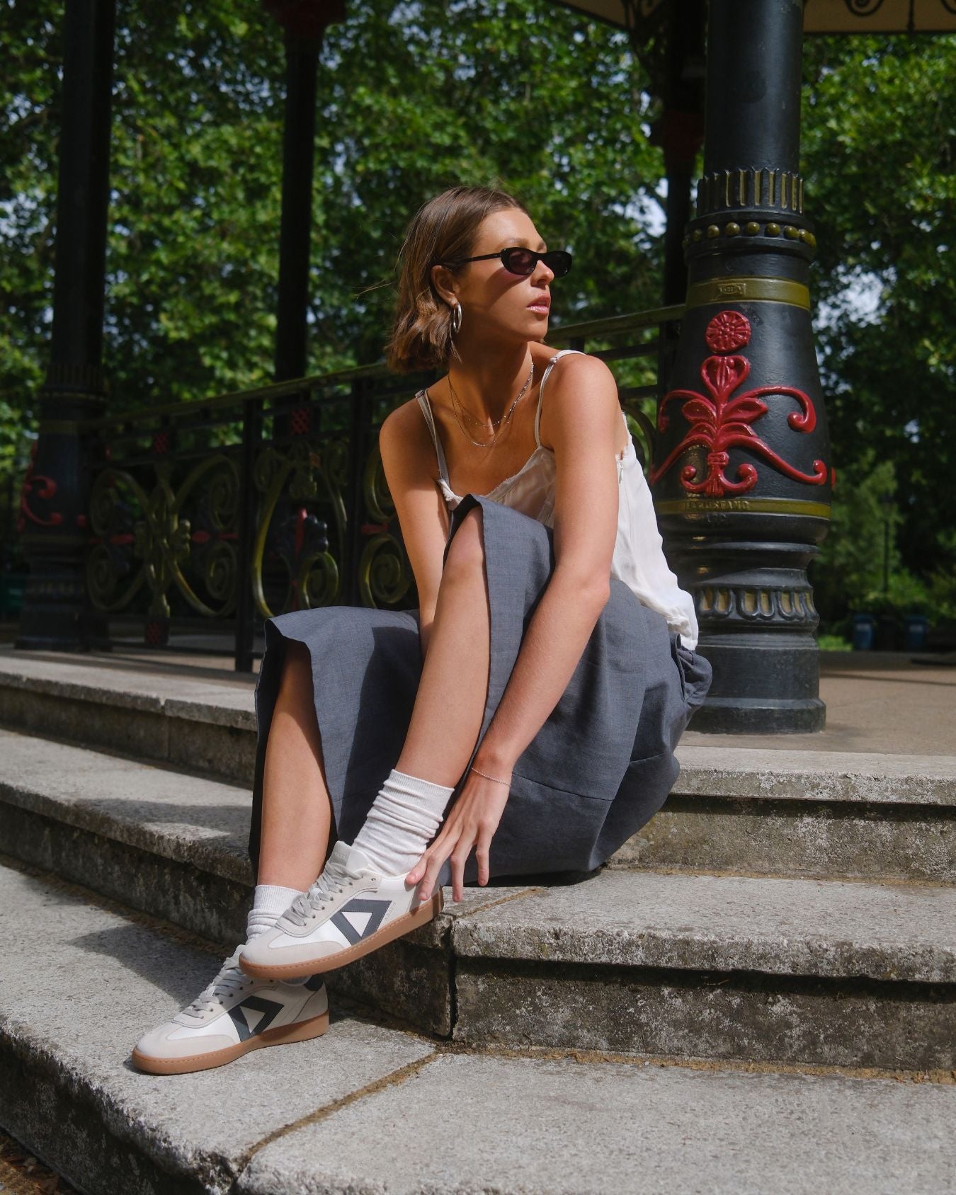 Hera Low Top Trainers - Stone Leather & Denim Blue Nubuck Leather