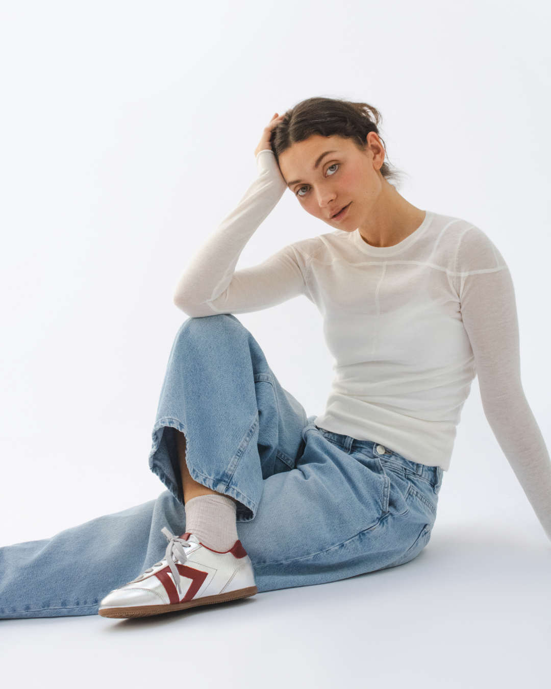 Iris Low Top Trainers - Silver & Burgundy Leather