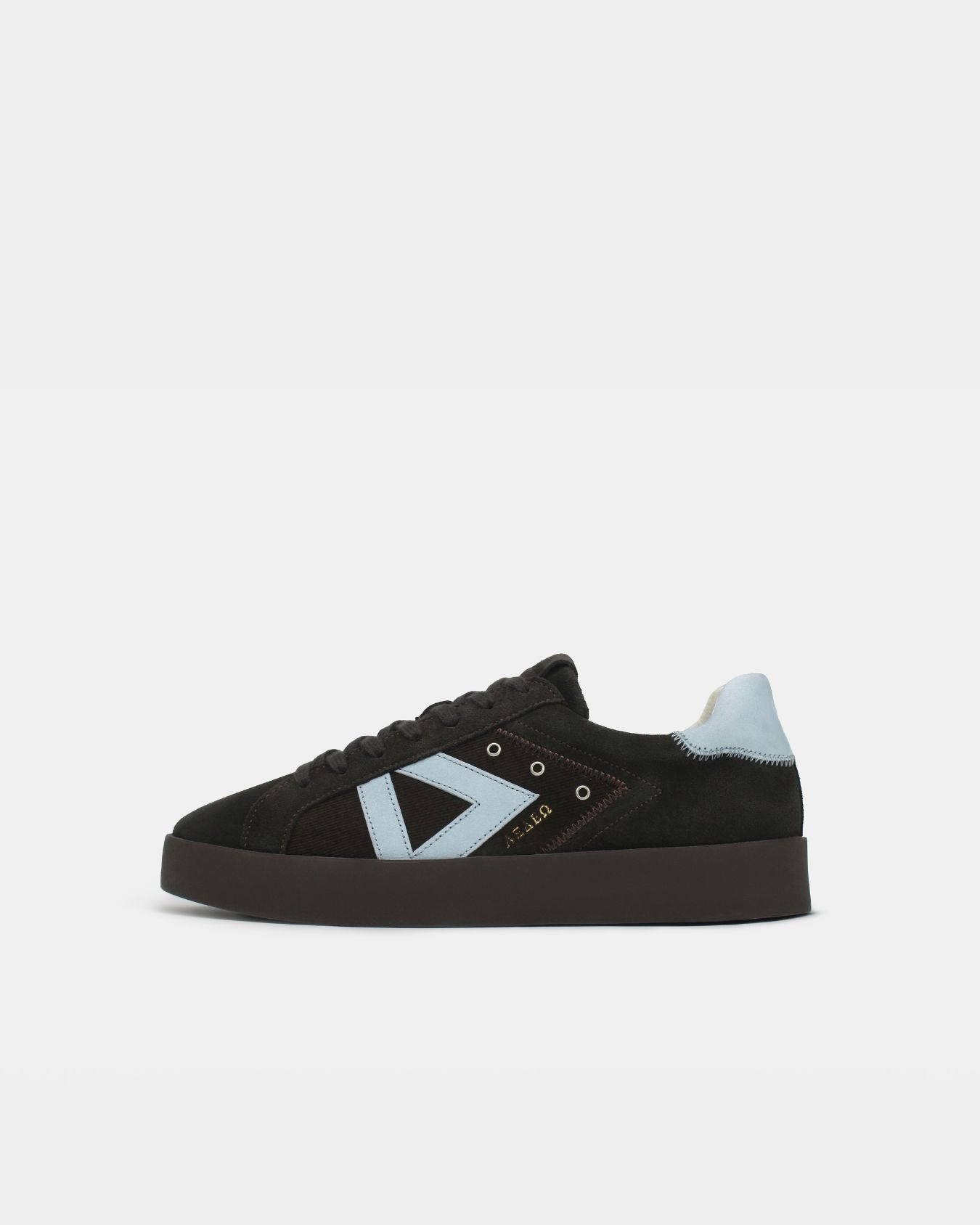Nyx 02 Low Top Trainers Chocolate Brown Suede & Sky Blue Nubuck Leather