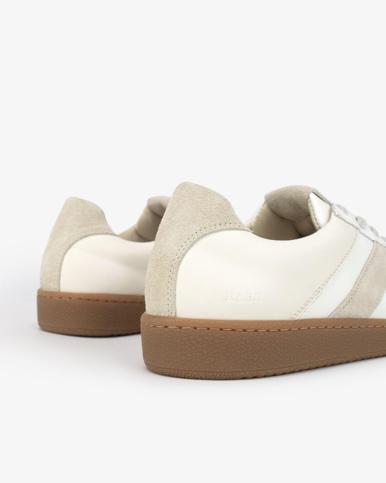 Leto Low Top Trainers - White Leather & Taupe Suede