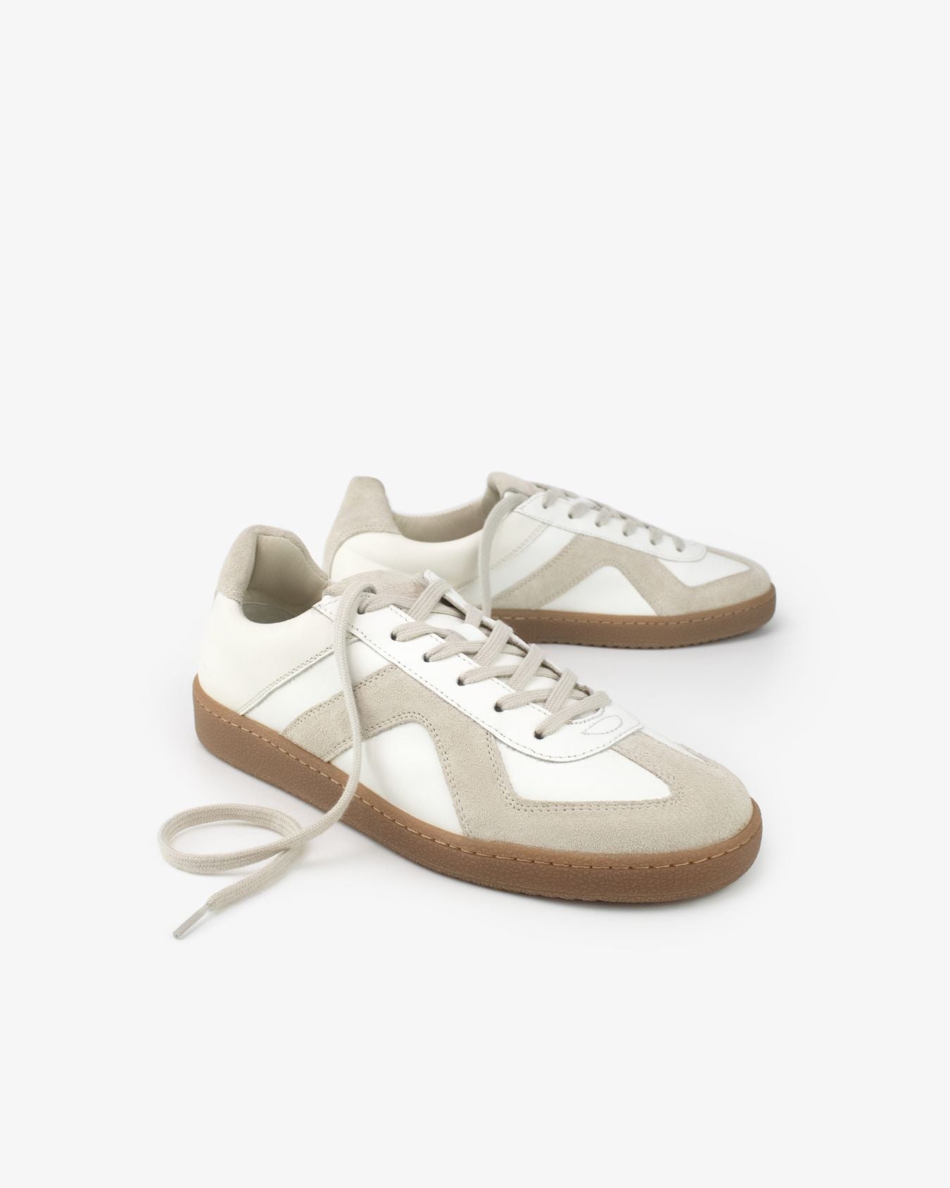 Leto Low Top Trainers - White Leather & Taupe Suede