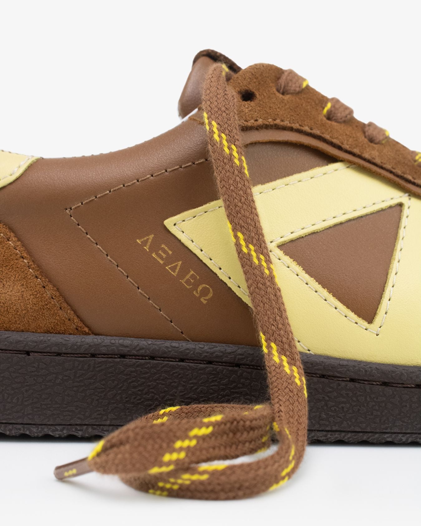 Hera Low Top Trainers - Tan Brown Leather, Suede & Butter Yellow Leather