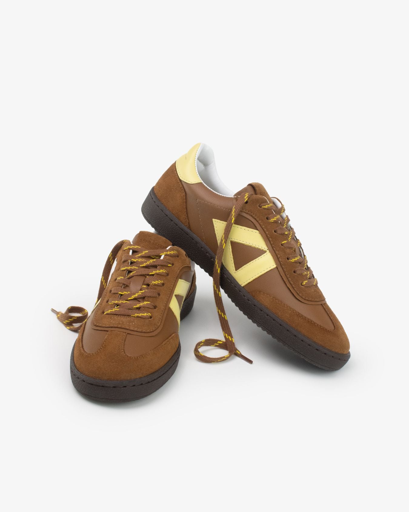 Hera Low Top Trainers - Tan Brown Leather, Suede & Butter Yellow Leather
