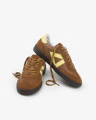 Hera Low Top Trainers - Tan Brown Leather, Suede & Butter Yellow Leather