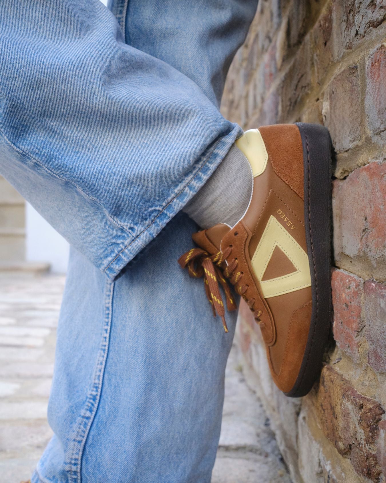Hera Low Top Trainers - Tan Brown Leather, Suede & Butter Yellow Leather