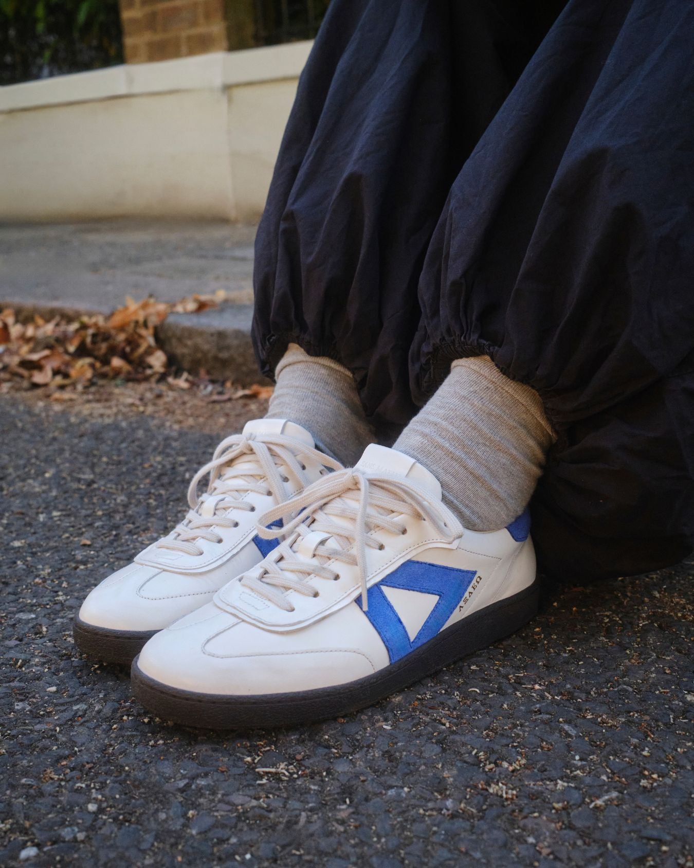 Hera Low Top Trainers - Patent Stone Leather & Cobalt Blue Suede