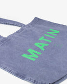 Sans Matin Tote Bag - Denim Blue Recycled Cotton & Jade Green Print