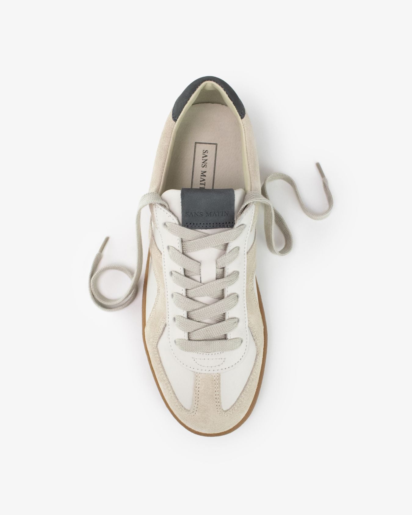 Leto Low Top Trainers - Stone Leather, Suede & Denim Blue Nubuck Leather
