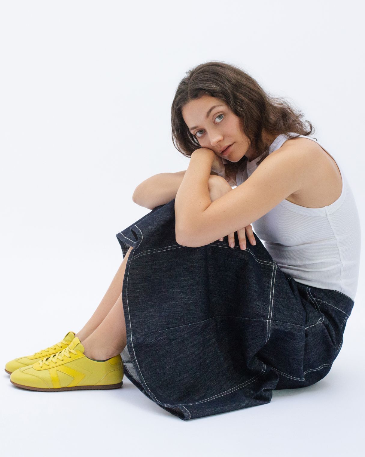 Iris Low Top Trainers - Lemon Yellow Pebbled Leather