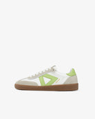 Hera Low Top Trainers - White Leather, Taupe Suede & Lime Green Pebbled Leather