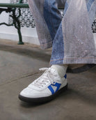 Hera Low Top Trainers - Patent Stone Leather & Cobalt Blue Suede
