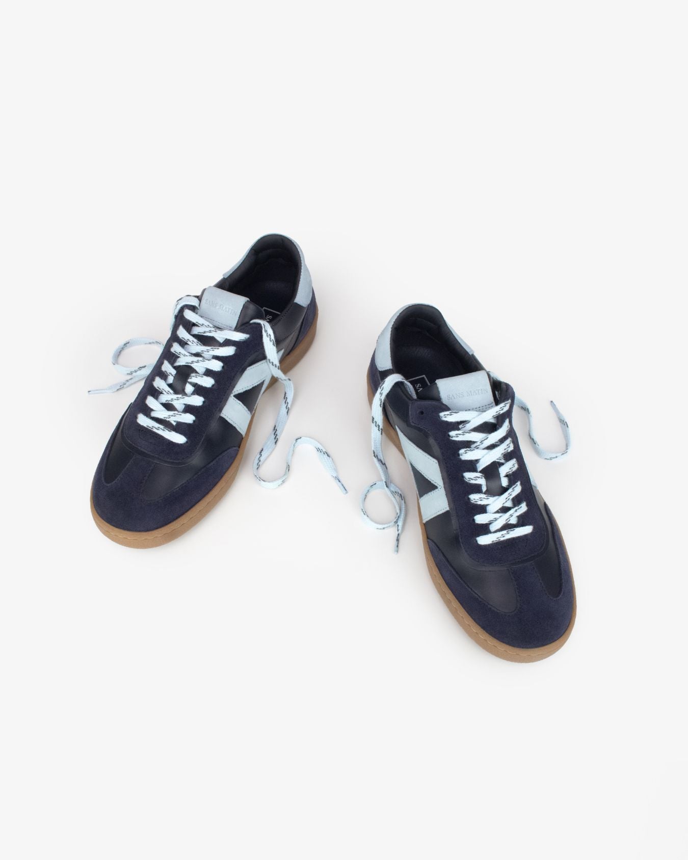 Hera Low Top Trainers - Navy Blue Leather, Suede & Sky Blue Nubuck Leather