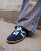 Hera Low Top Trainers - Navy Blue Leather, Suede & Sky Blue Nubuck Leather