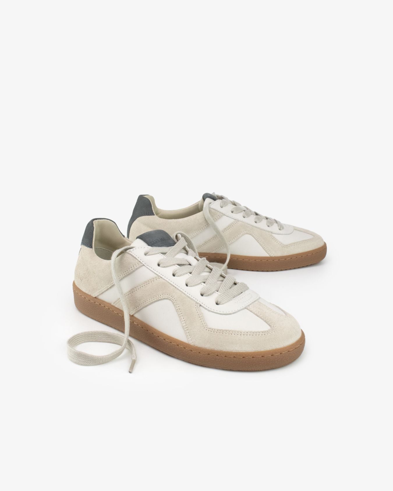 Leto Low Top Trainers - Stone Leather, Suede & Denim Blue Nubuck Leather